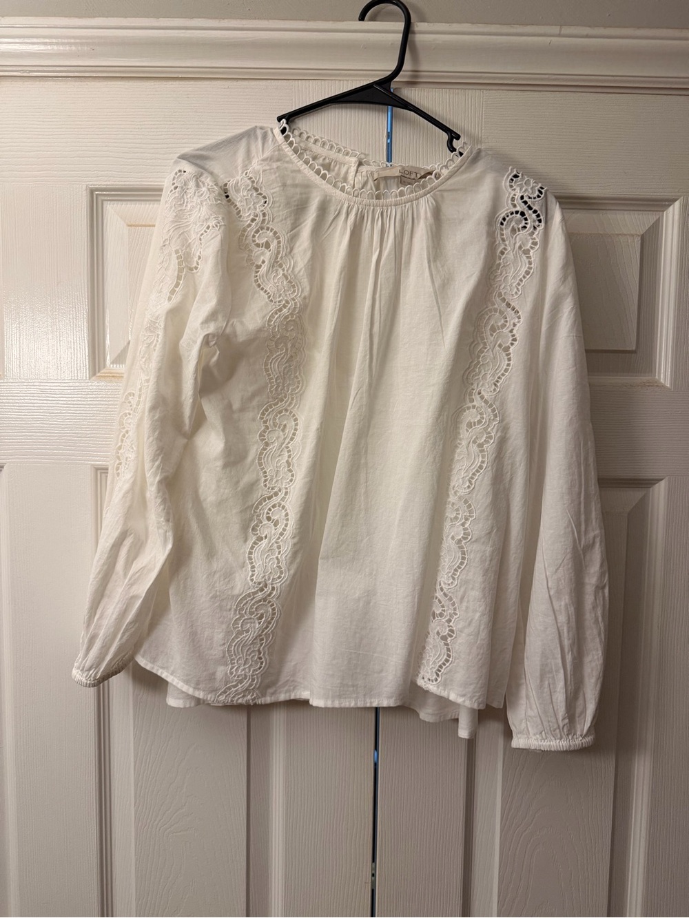 LOFT White Lace-Trim Peasant Top